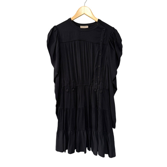 Ulla Johnson 4 Pleated Puff Shoulder Mini Dress $490 Fit&Flare Long Sleeve Black - Picture 1 of 10